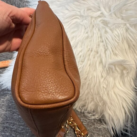 Vince Camuto Leather Brown Crossbody Bag with Chain Strap Tan Clutch - Picture 5 of 11